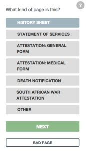 Selection of page as History Sheet